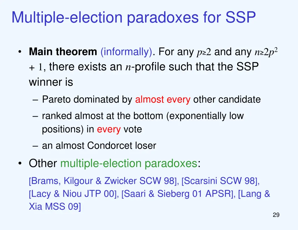 multiple election paradoxes for ssp