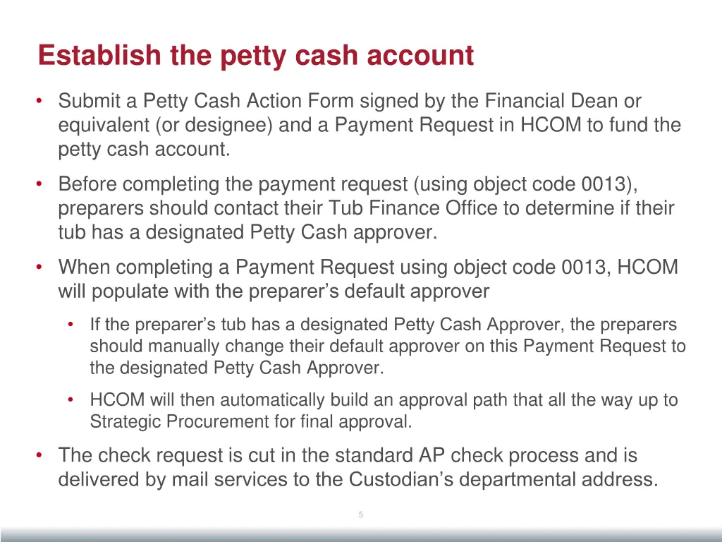 establish the petty cash account