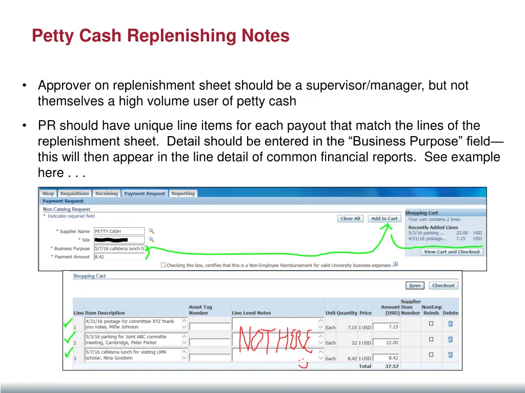 petty cash replenishing notes