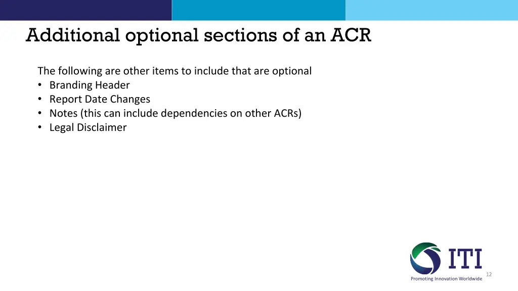 additional optional sections of an acr