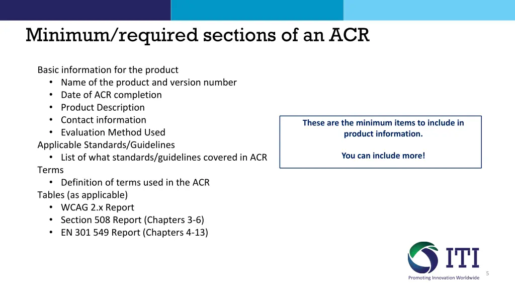 minimum required sections of an acr