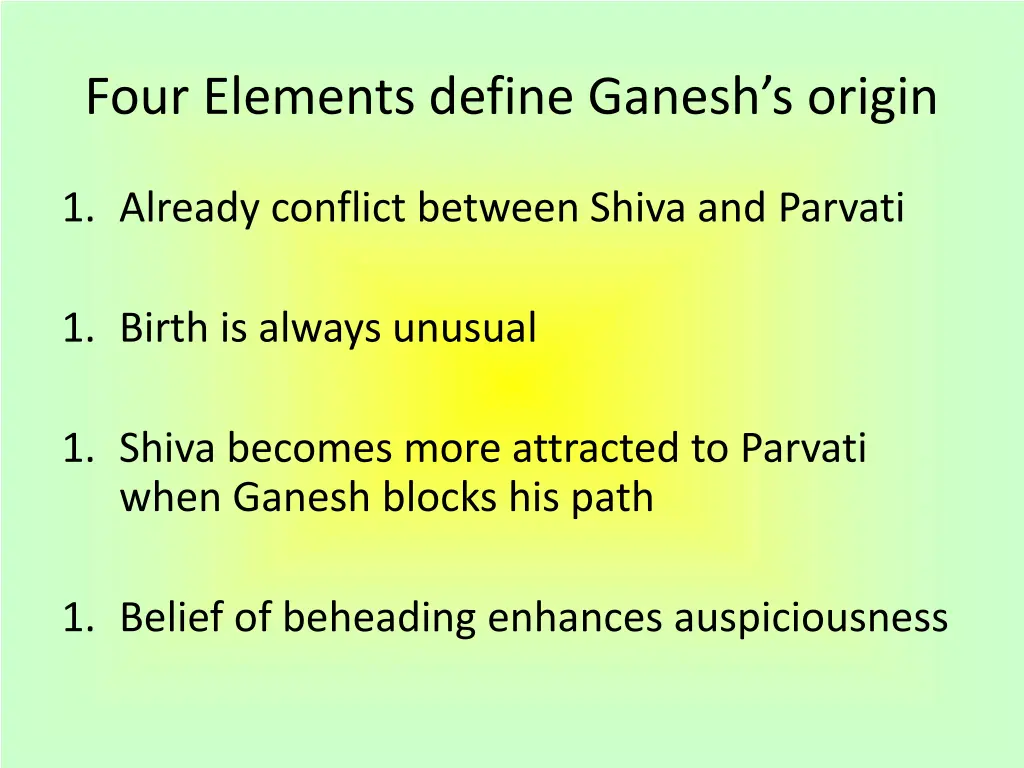 four elements define ganesh s origin