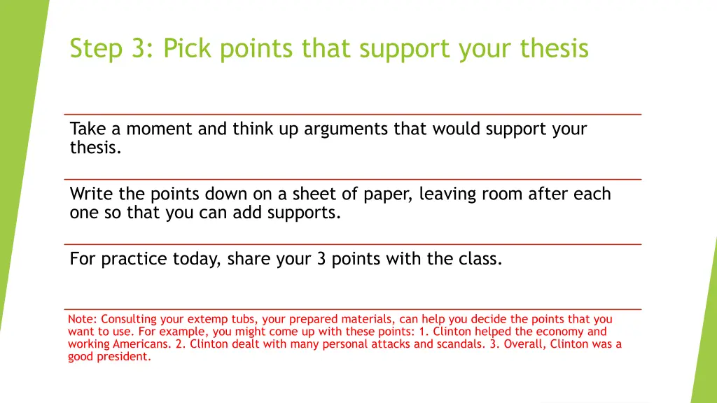 step 3 pick points that support your thesis