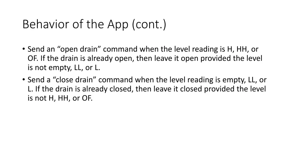 behavior of the app cont