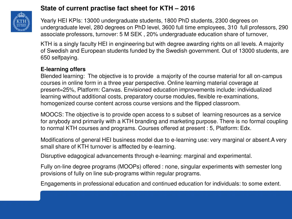 state of current practise fact sheet for kth 2016