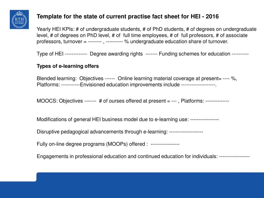 template for the state of current practise fact