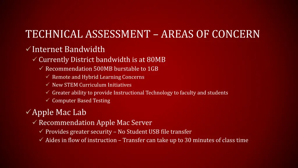 technical assessment areas of concern internet