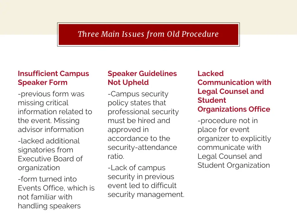 in two or three columns three main issues from