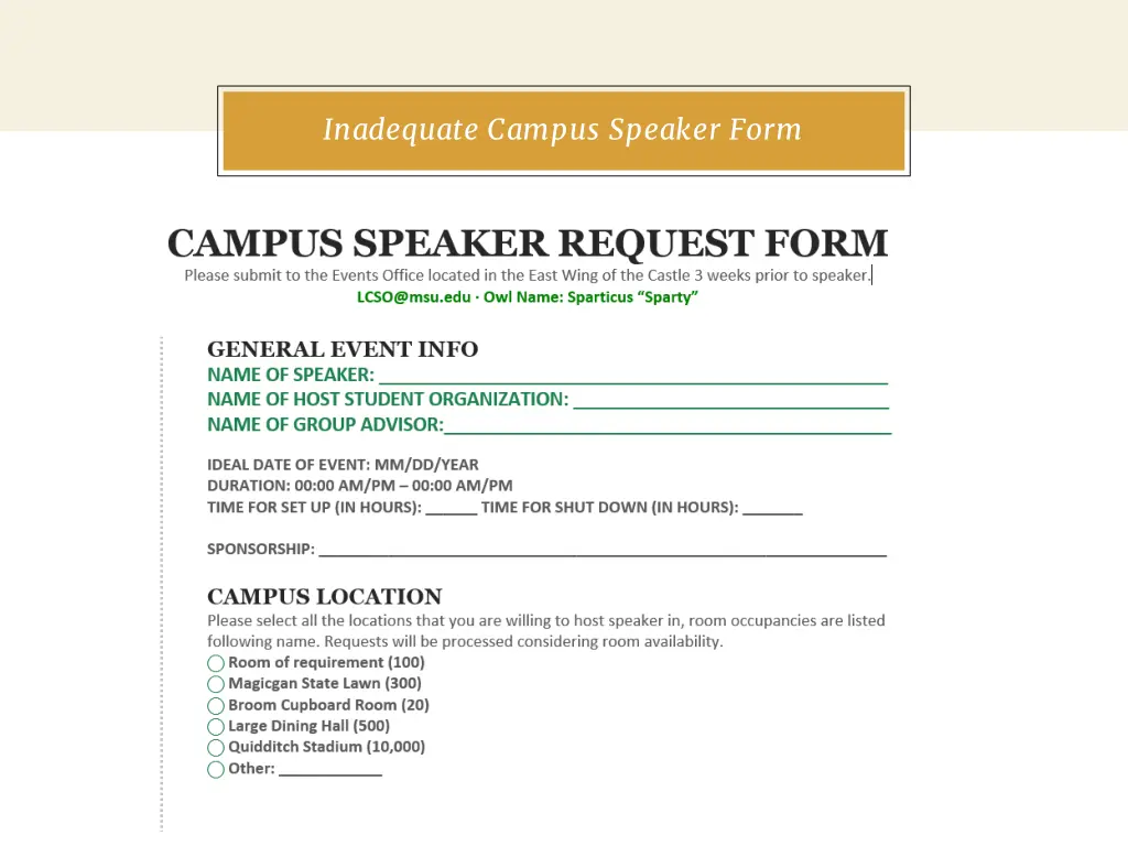 inadequate campus speaker form