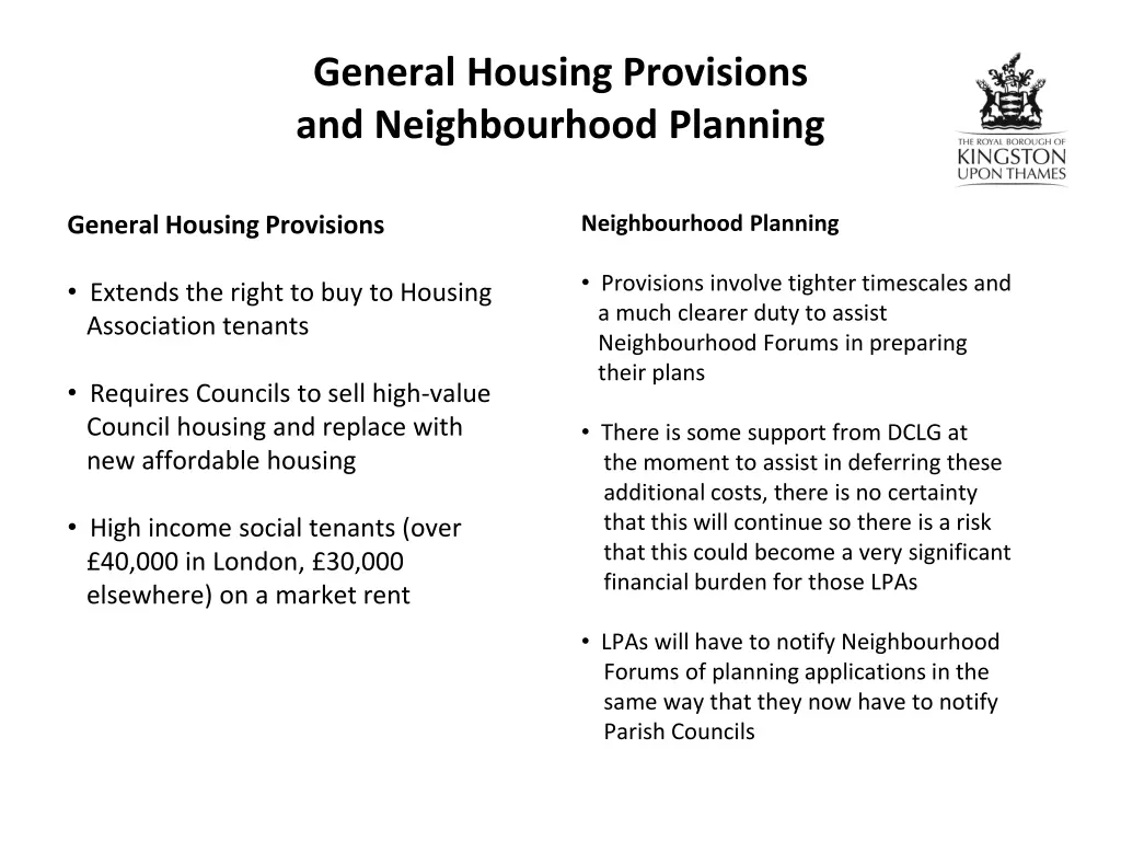 general housing provisions and neighbourhood