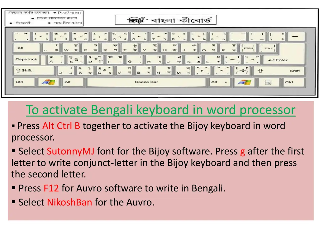 to activate bengali keyboard in word processor