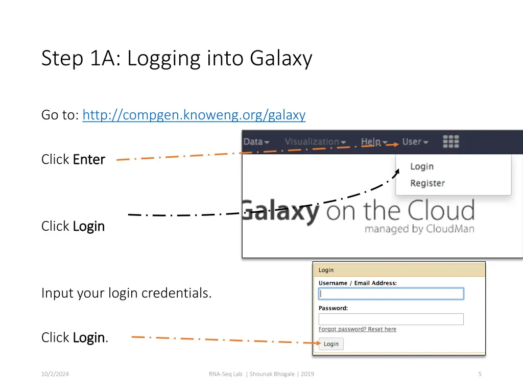 step 1a logging into galaxy