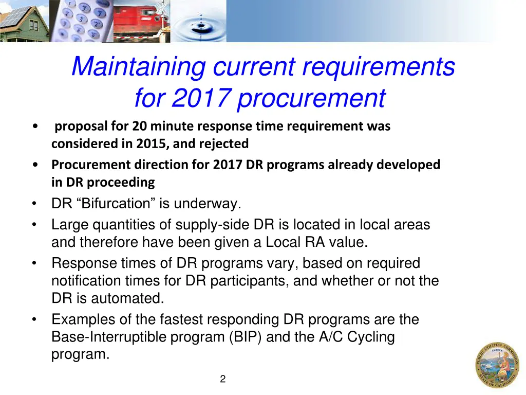 maintaining current requirements for 2017