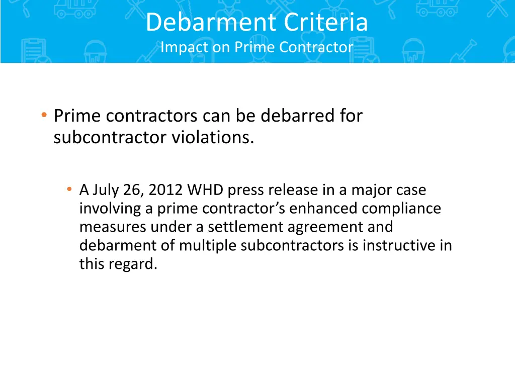 debarment criteria impact on prime contractor