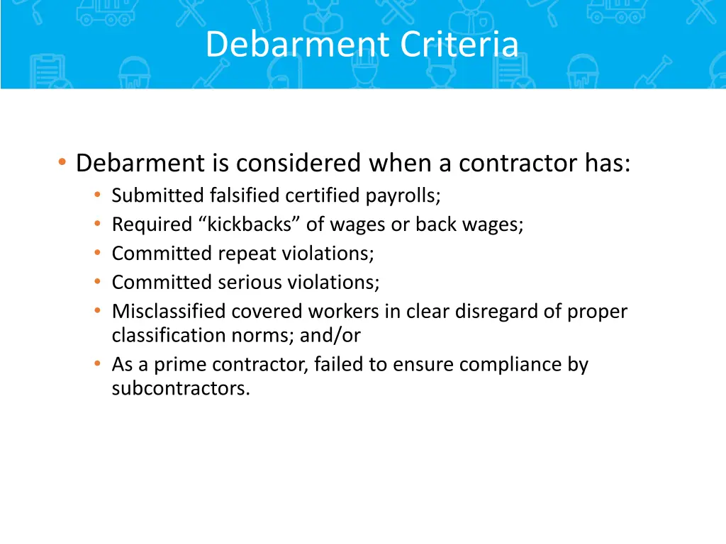 debarment criteria