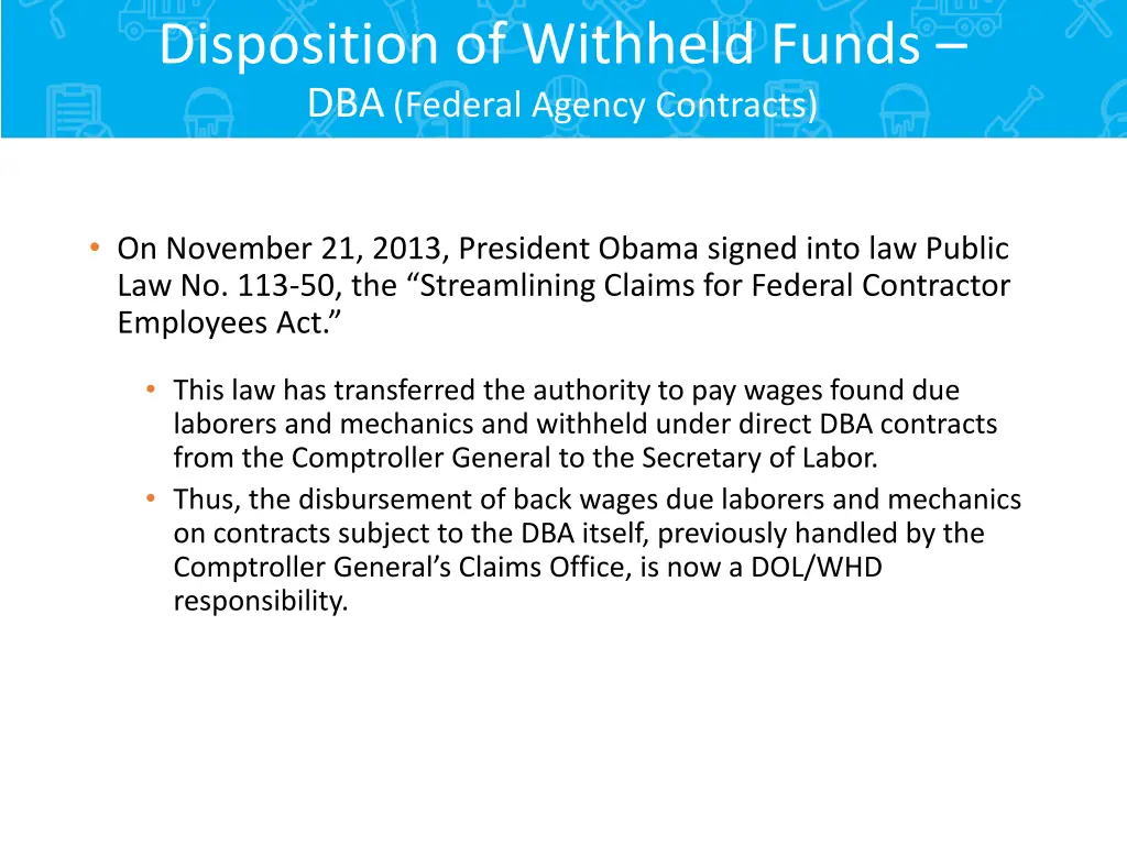 disposition of withheld funds dba federal agency