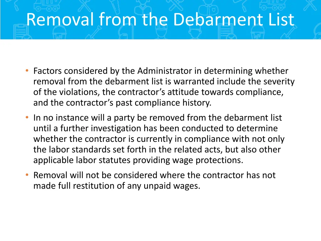 removal from the debarment list 1