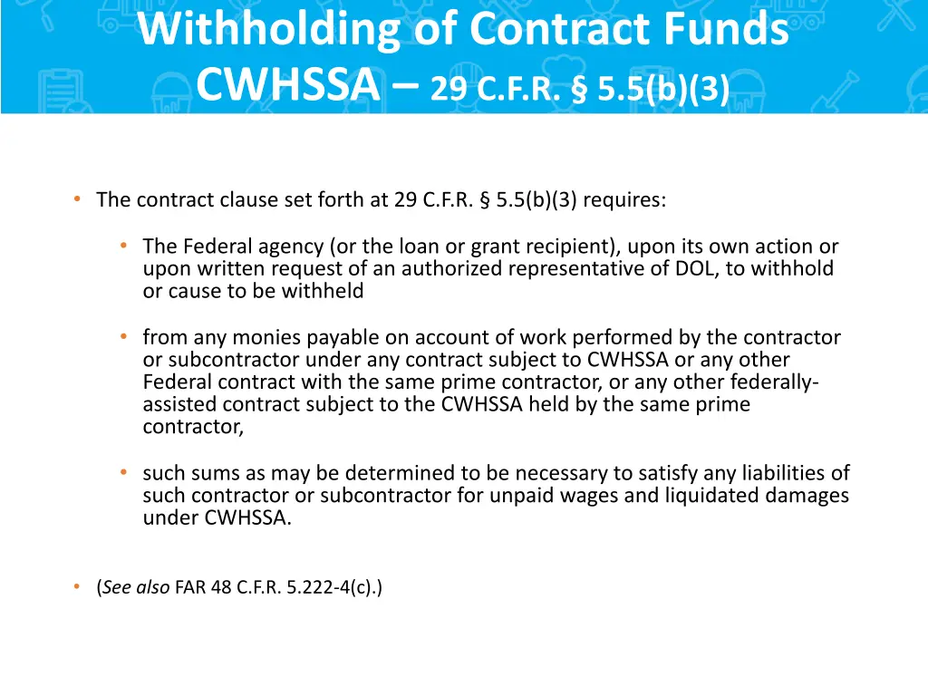 withholding of contract funds cwhssa