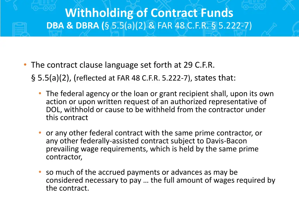 withholding of contract funds dba dbra