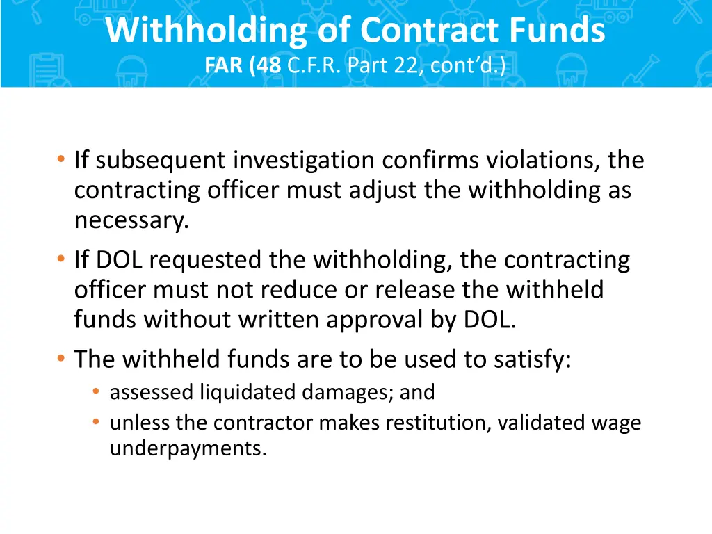 withholding of contract funds far 48 c f r part