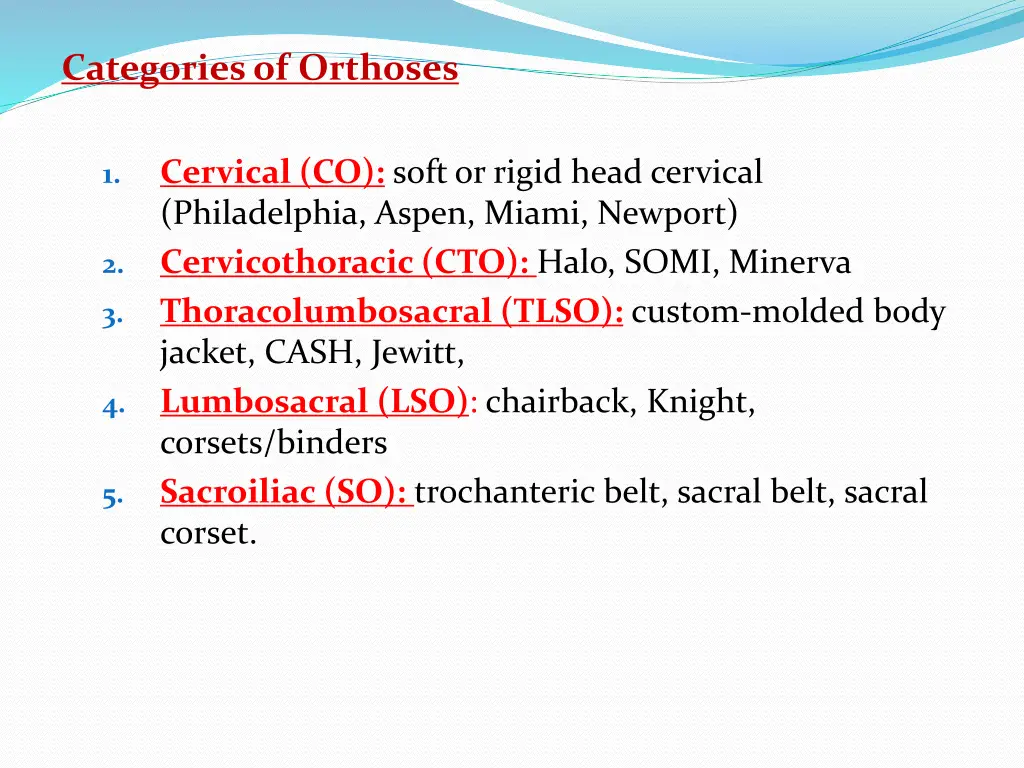 categories of orthoses