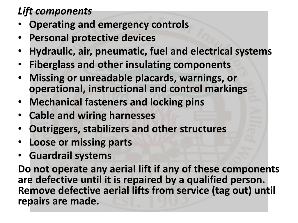 lift components operating and emergency controls