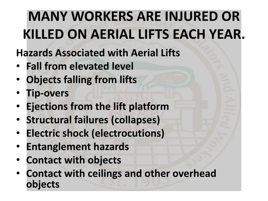 many workers are injured or killed on aerial