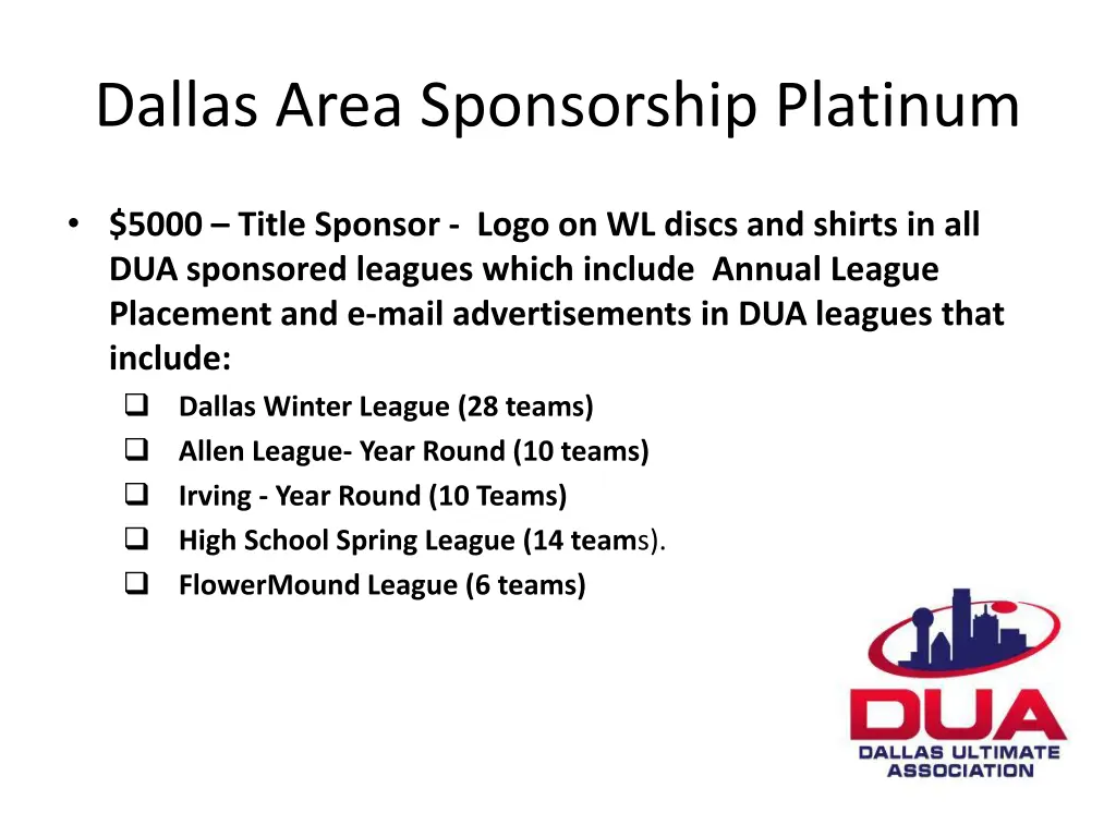 dallas area sponsorship platinum