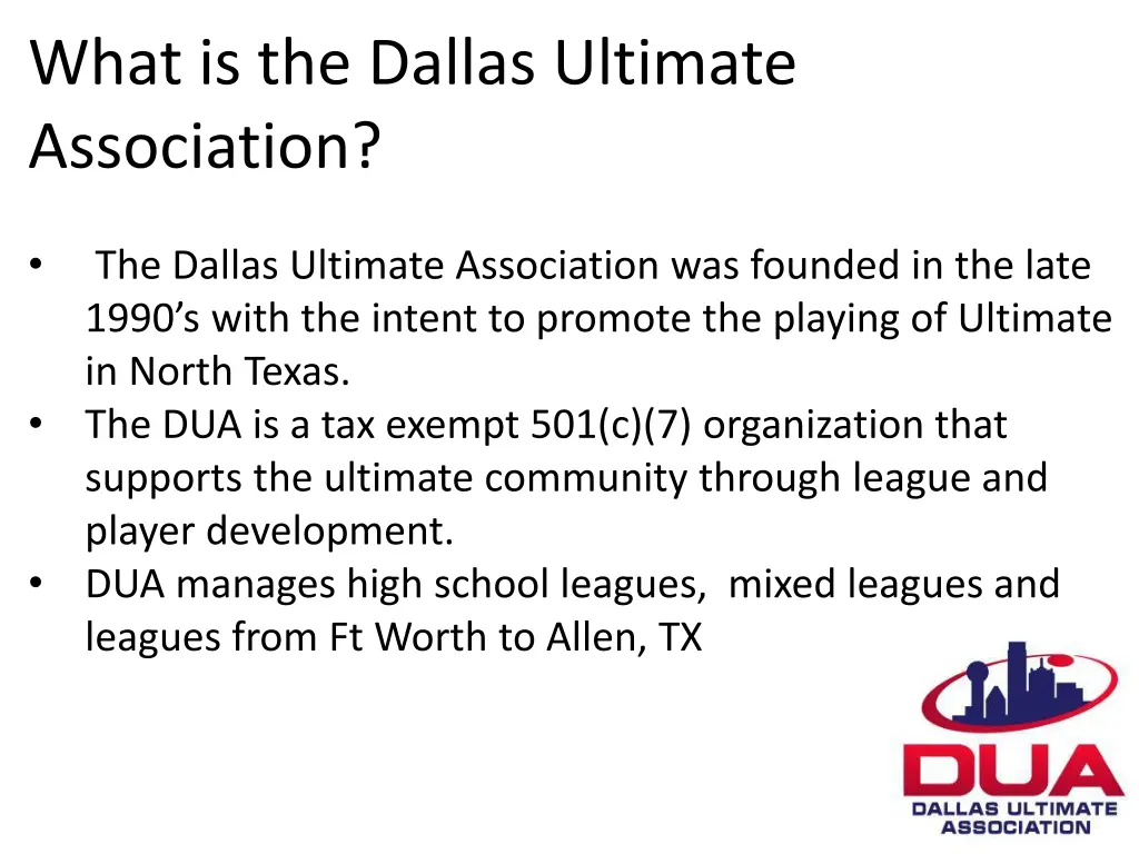 what is the dallas ultimate association