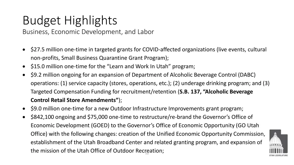 budget highlights business economic development