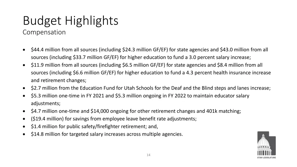 budget highlights compensation