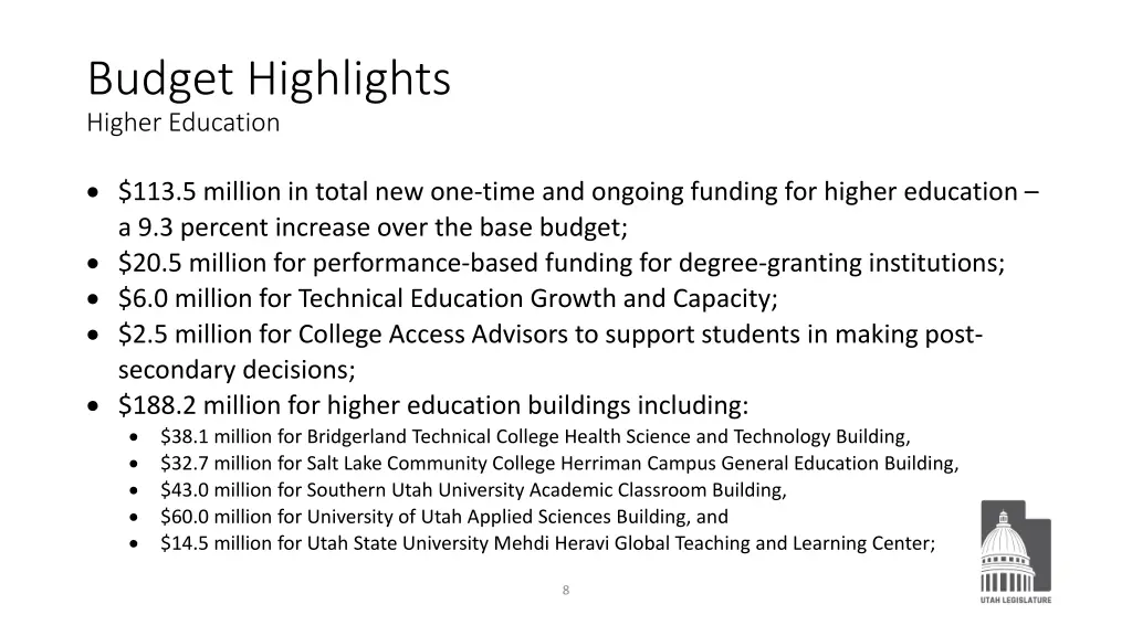 budget highlights higher education