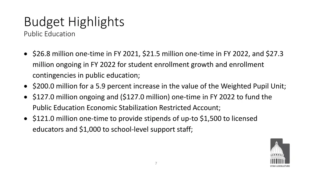 budget highlights public education