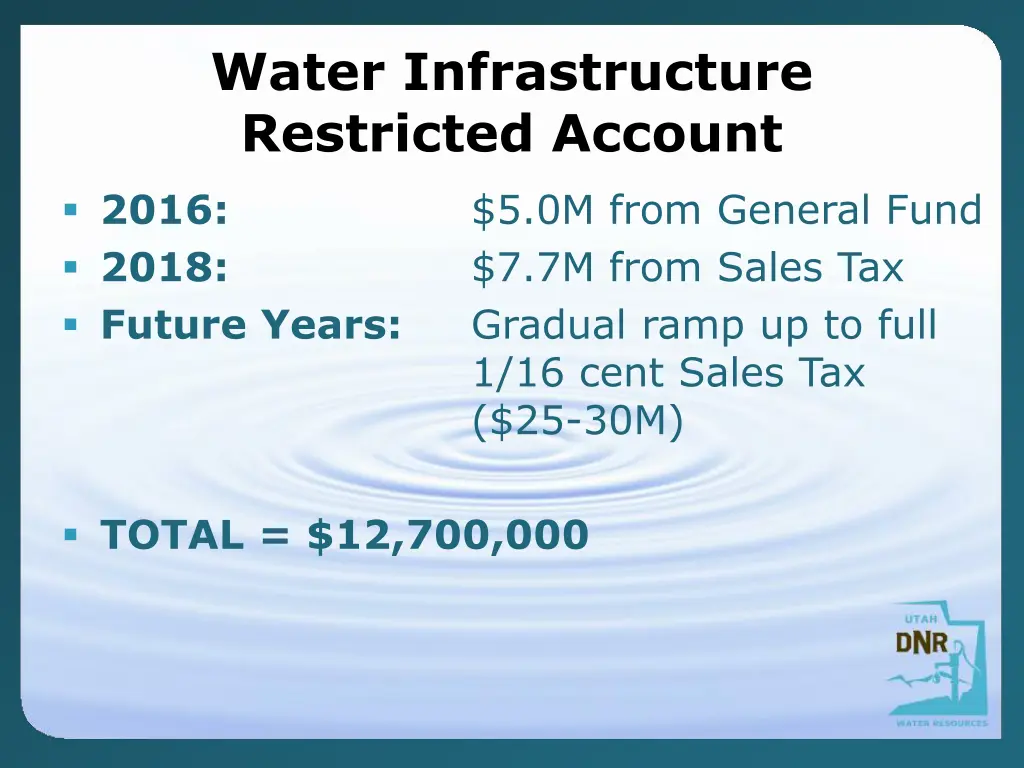 water infrastructure restricted account