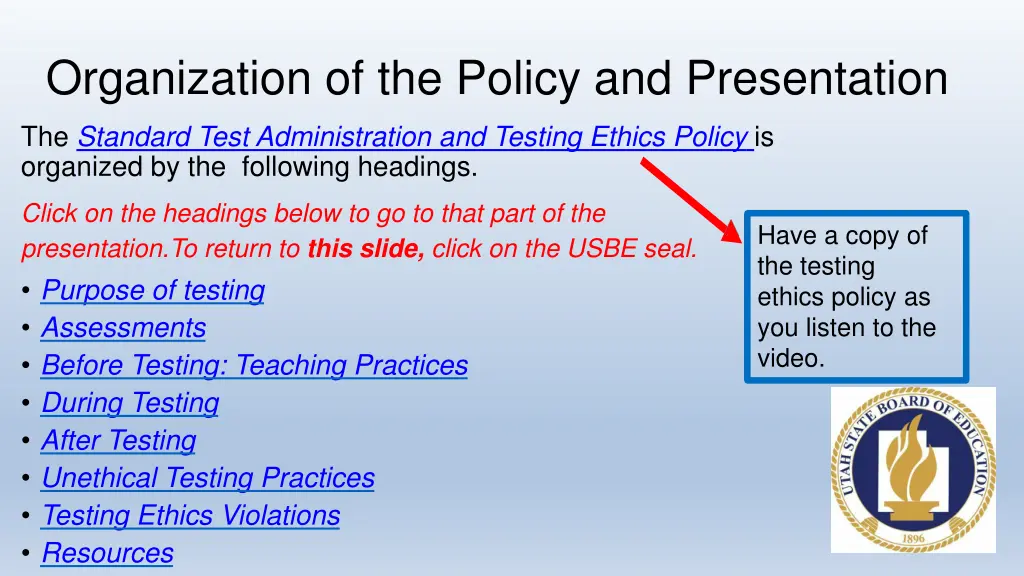 organization of the policy and presentation