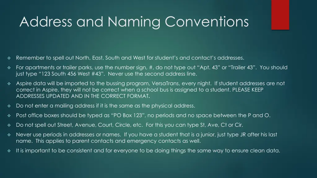 address and naming conventions