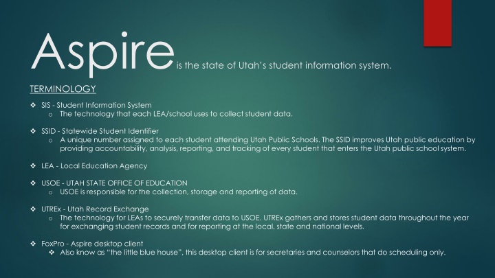 aspire is the state of utah s student information