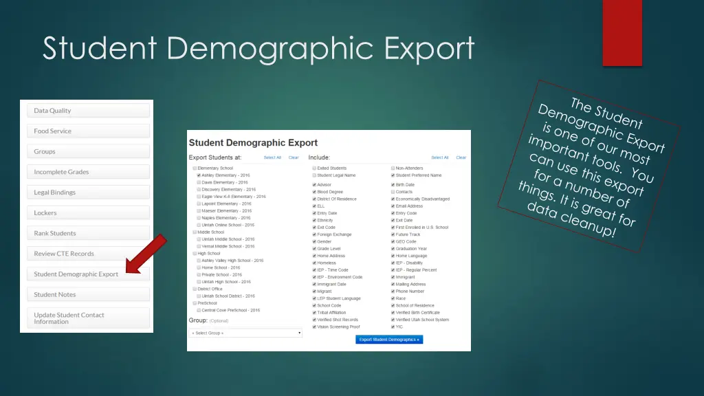 student demographic export