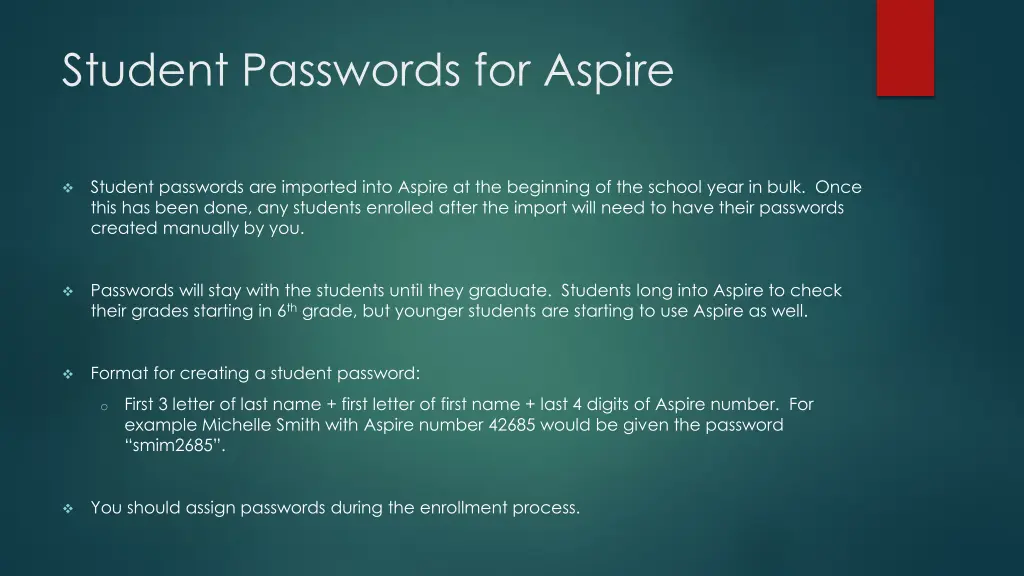 student passwords for aspire