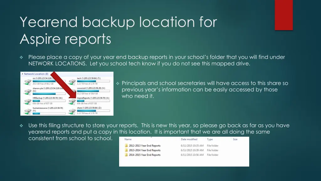 yearend backup location for aspire reports