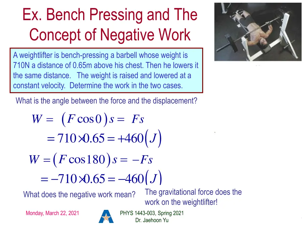 ex bench pressing and the concept of negative work