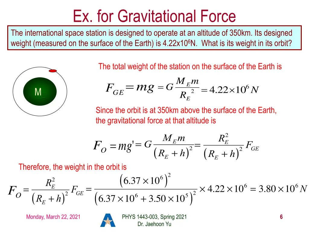 ex for gravitational force the international