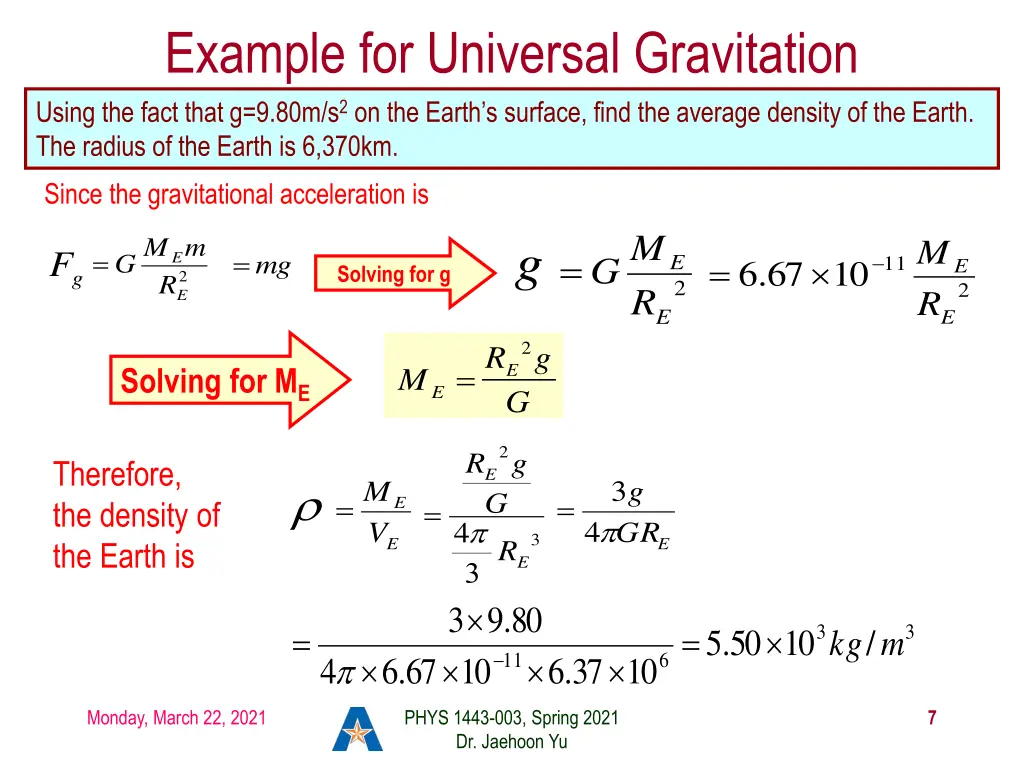 example for universal gravitation using the fact