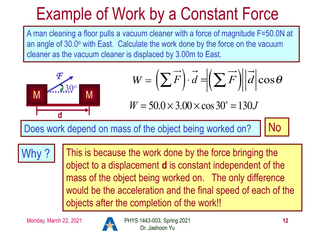 example of work by a constant force