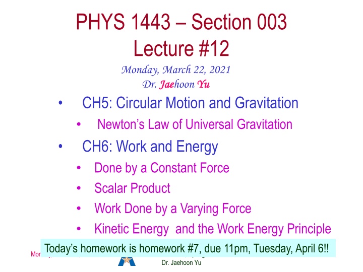 phys 1443 section 003 lecture 12 monday march