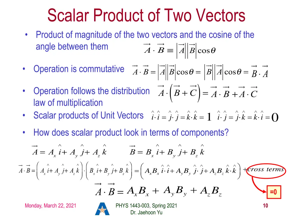 scalar product of two vectors product