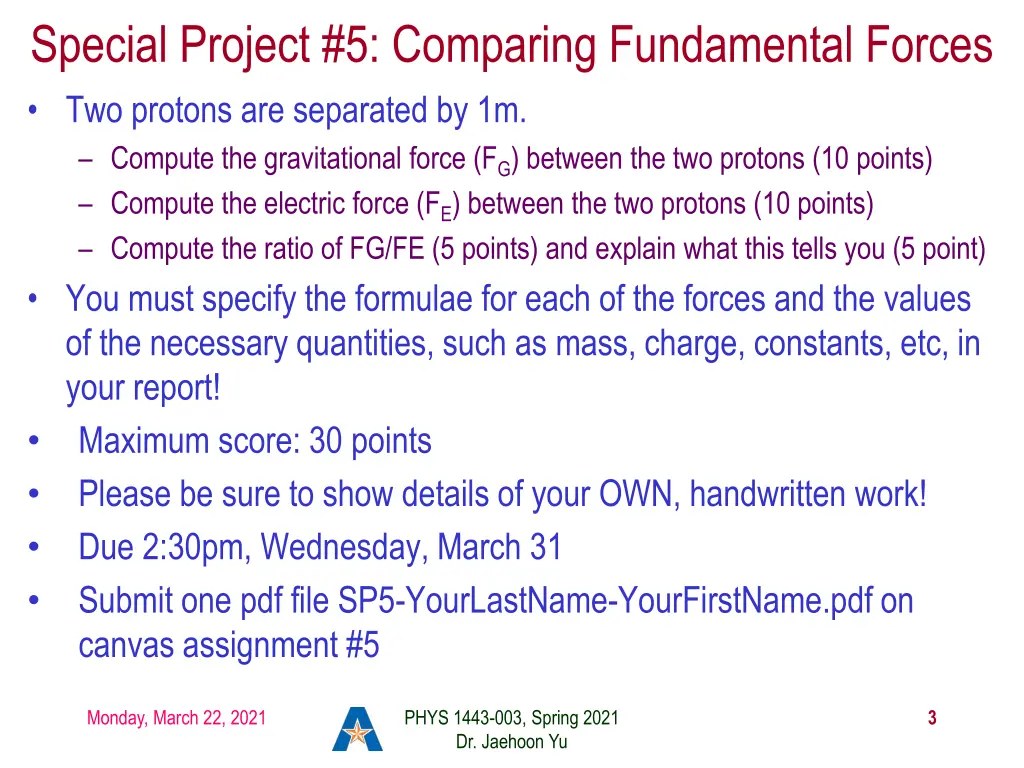 special project 5 comparing fundamental forces