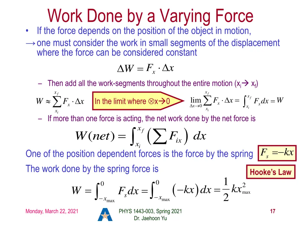 work done by a varying force if the force depends