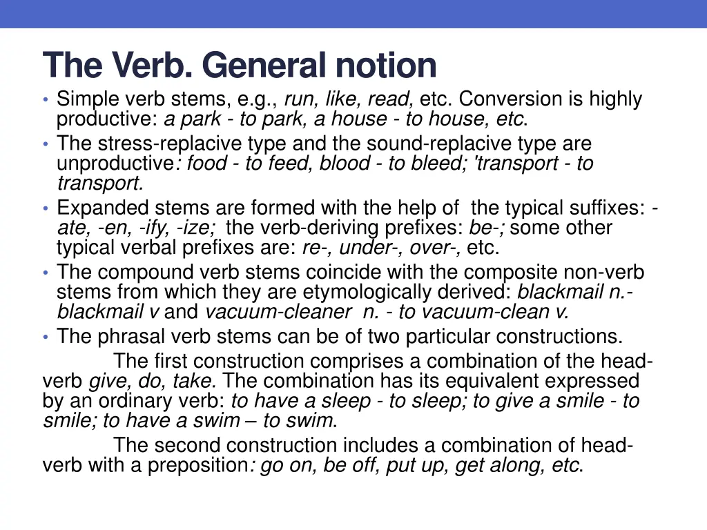 the verb general notion simple verb stems