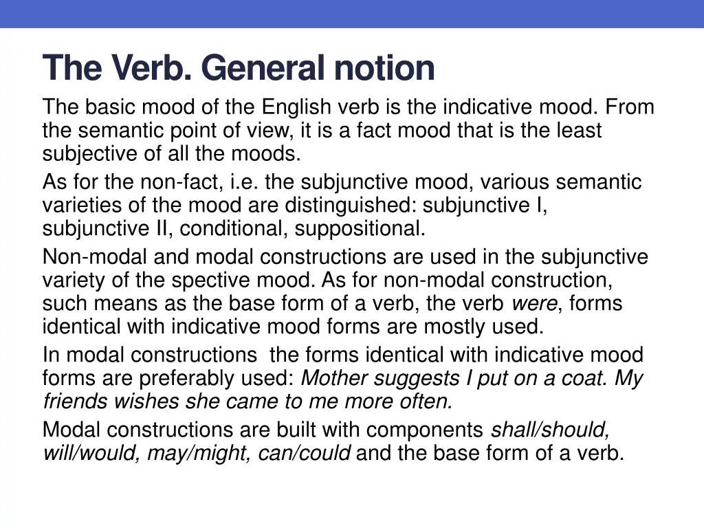 the verb general notion the basic mood